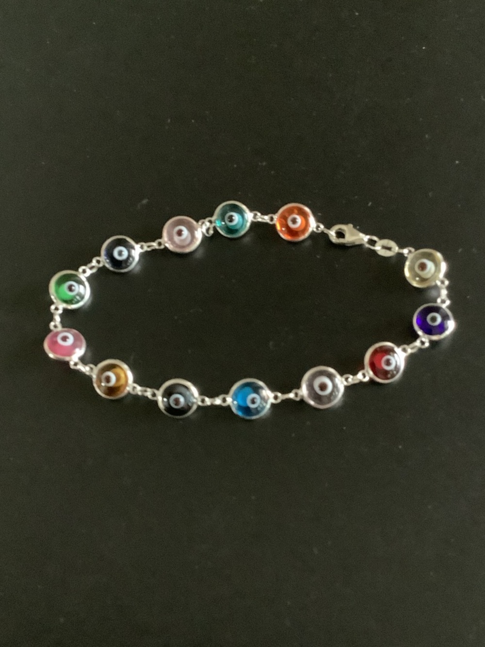 Sterling Silver Multi-Color Evil Eye Link Bracelet - Women/GirlJewelry.